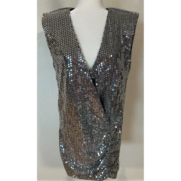 NWT ZARA Women's Size Medium Draped Silver Sequin Dress NYE Party Cocktail - greenwatershopping.com NWT ZARA Women's Size Medium Draped Silver Sequin Dress NYE Party Cocktail - greenwatershopping.com